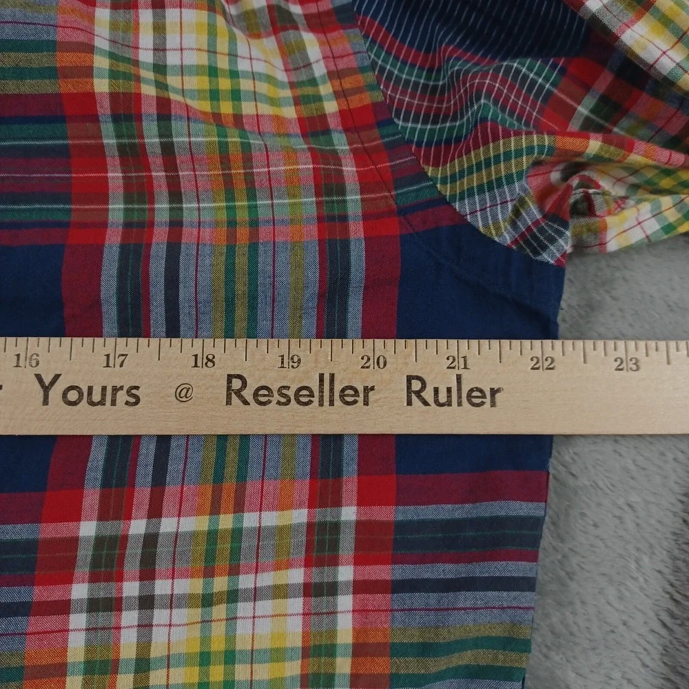 Vintage Polo Ralph Lauren Shirt Mens Medium Red Military‎ Epaulets Plaid 90s